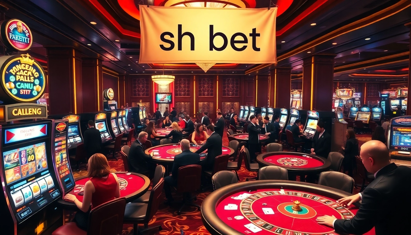 Players enjoying thrilling games at a casino, showcasing sh bet excitement with vibrant decor and luxury.