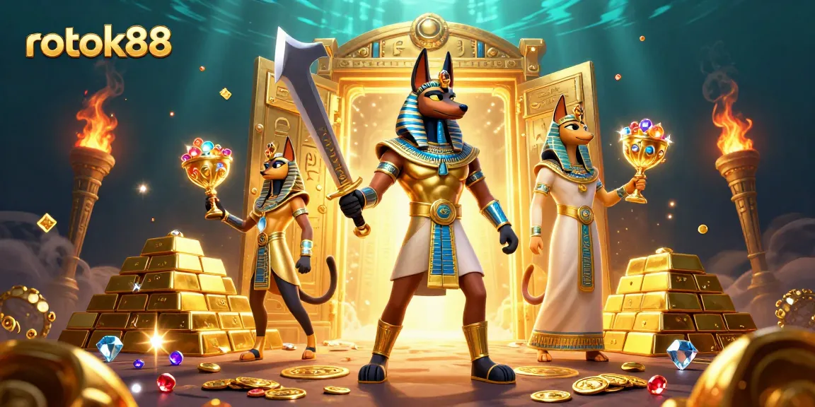 Spin and win at rokok88 with this vibrant 3D casino illustration showcasing ancient Egyptian themes.
