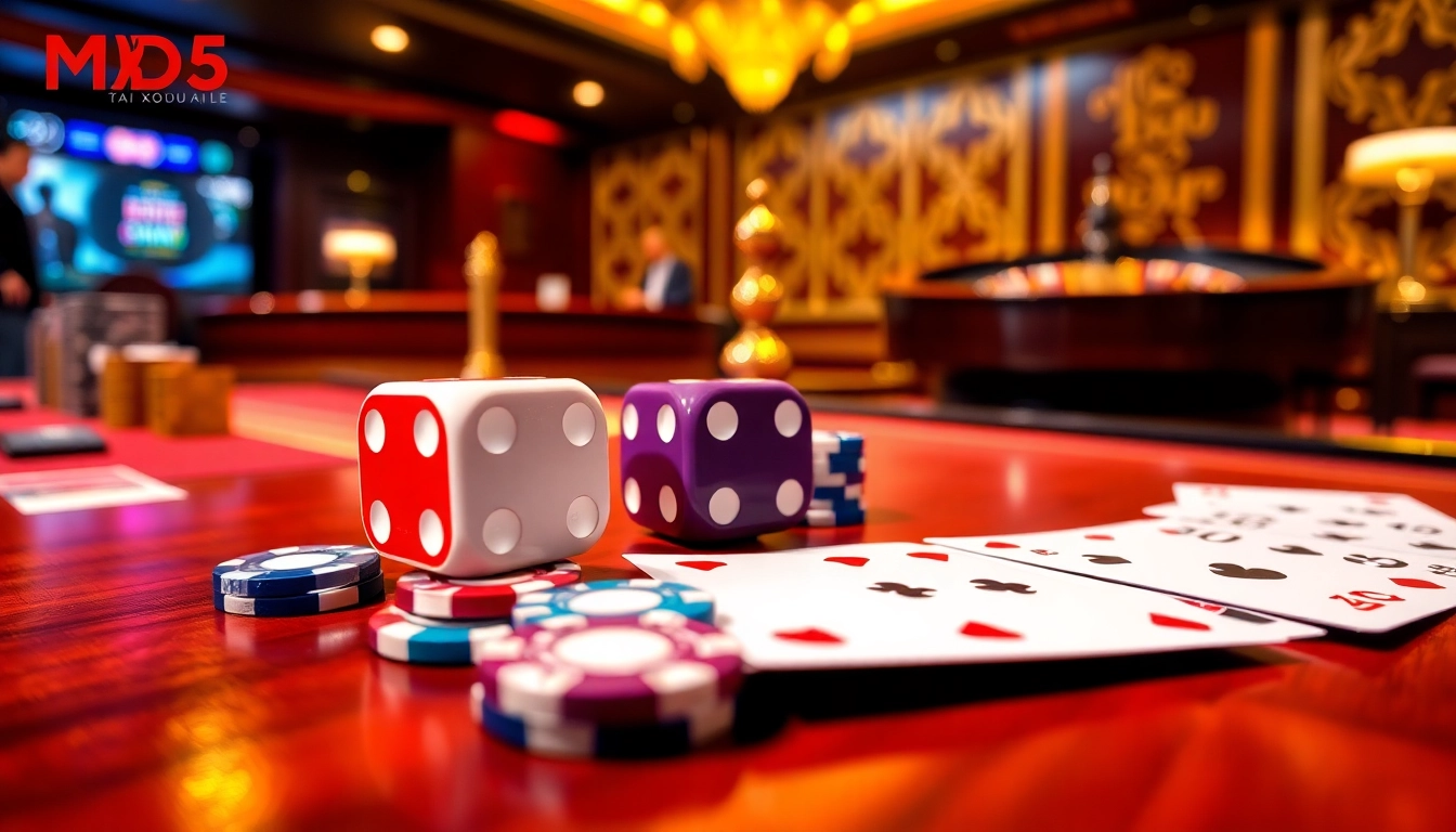 Engaging gameplay at https://taixiumd5.fan/ with vibrant dice and colorful casino chips.