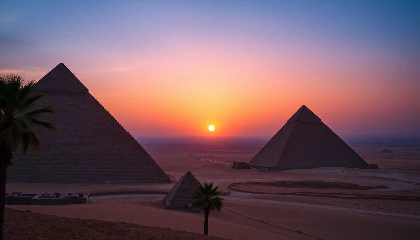 Explore the Great Pyramids of Giza at https://piraminds.com/ with stunning twilight ambiance.