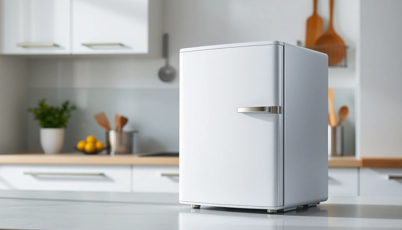 Sleek affordable mini fridge and freezer in a modern kitchen setting showcasing design and functionality.