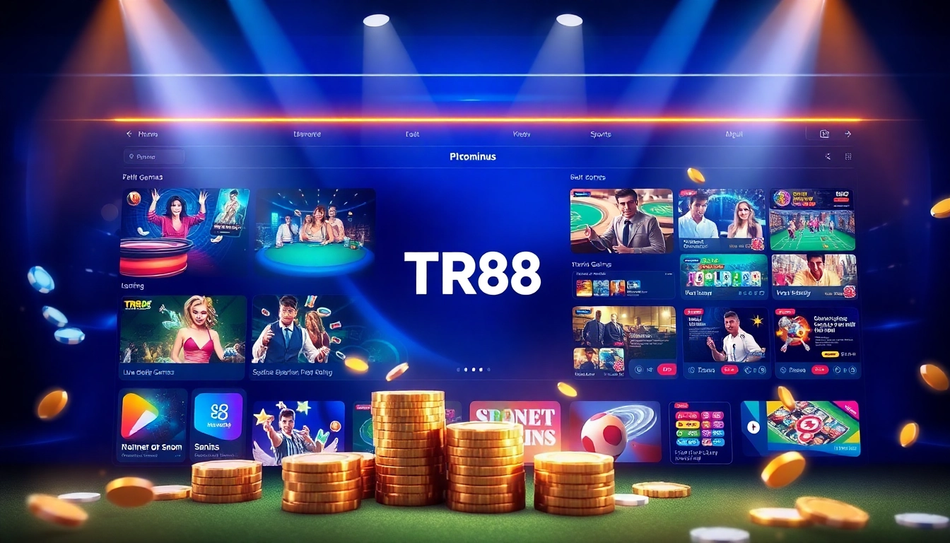 Engaging TR88 online gaming interface showcasing vibrant casino and sports betting features.