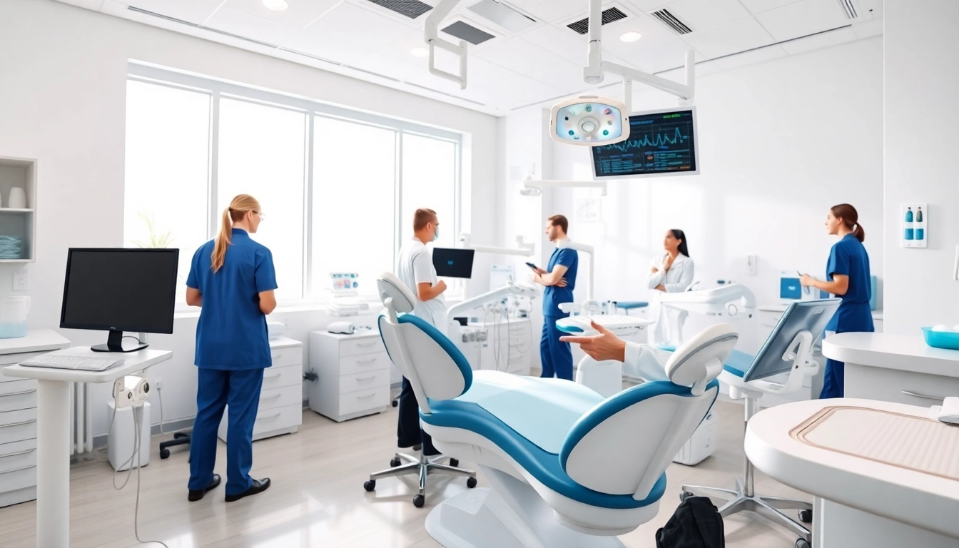 Dentist providing care in a bright, modern clinic with advanced dental equipment.