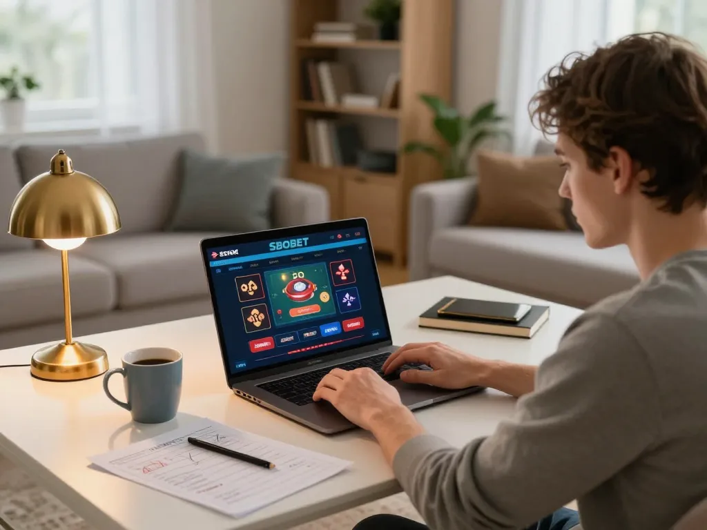 SBOBET online gaming session at home with a person engaged in responsible gambling