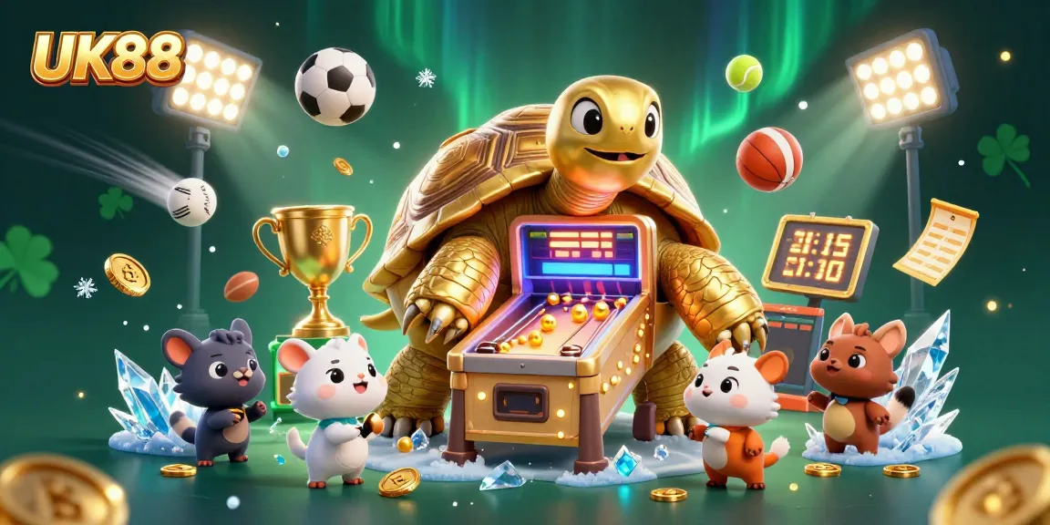Experience the thrilling gaming world of UK88, highlighted by a vibrant 3D casino scene.