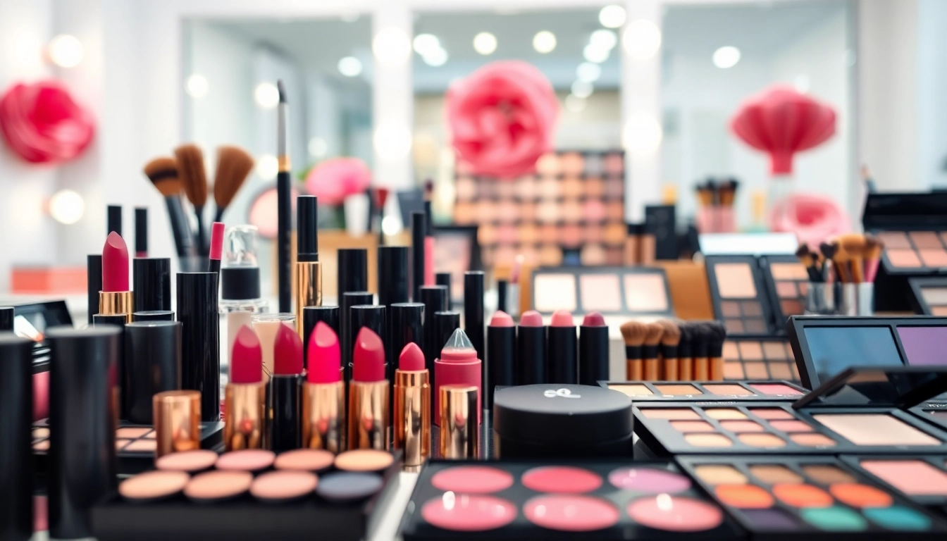 Shop makeup wholesale with a colorful display of vibrant makeup products arranged invitingly.