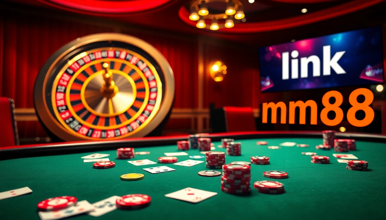 Experience excitement with the link mm88, showcasing a high-stakes poker game in a lavish casino.