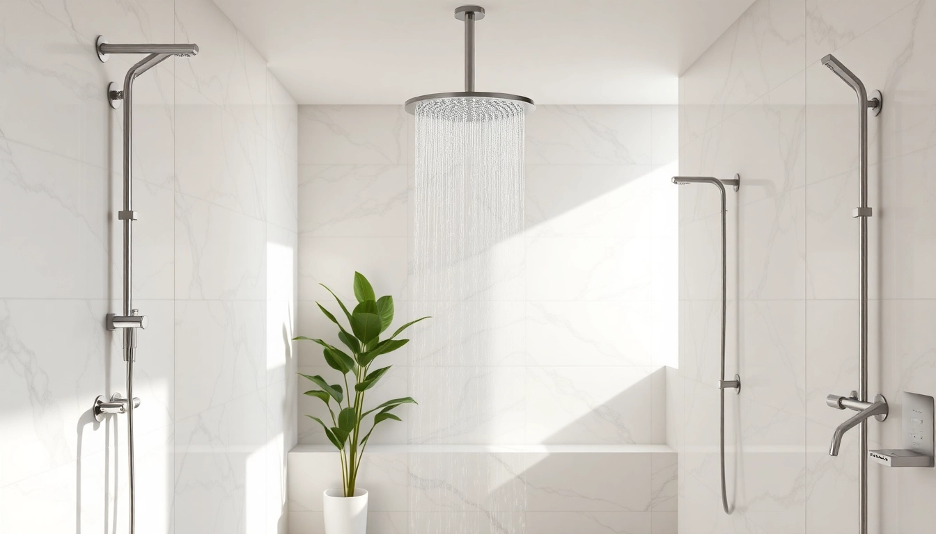 Experience elegant showers in a luxurious bathroom with modern design and serene atmosphere.