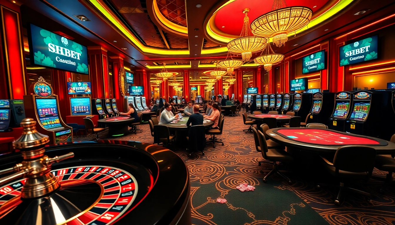 Players enjoying various games at SHBET casino, showcasing excitement in a vibrant setting.
