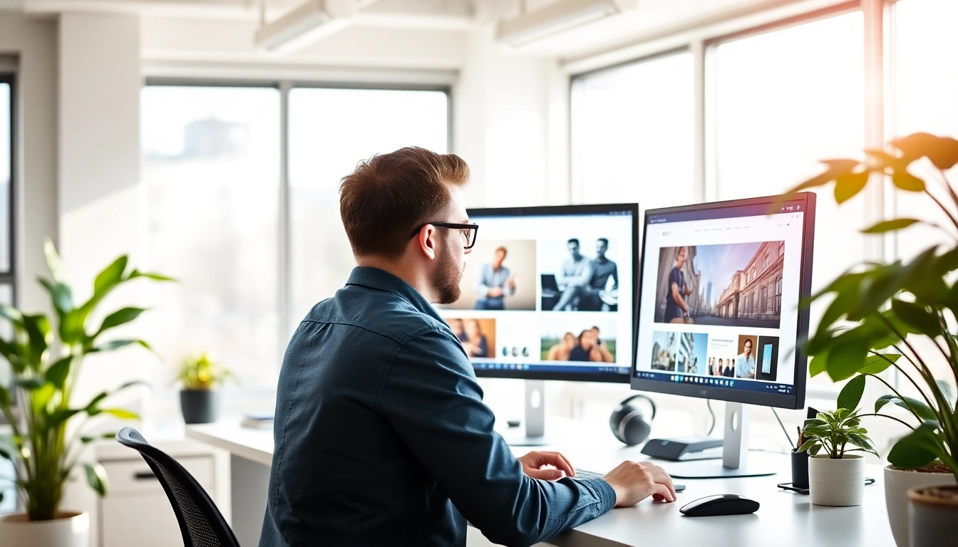 Creating engaging edmonton web design in a bright modern office setting.