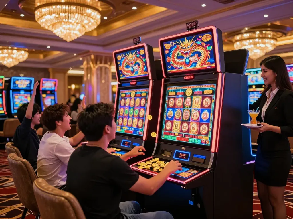 Pemain merayakan kemenangan besar di mesin slot tautan di kasino