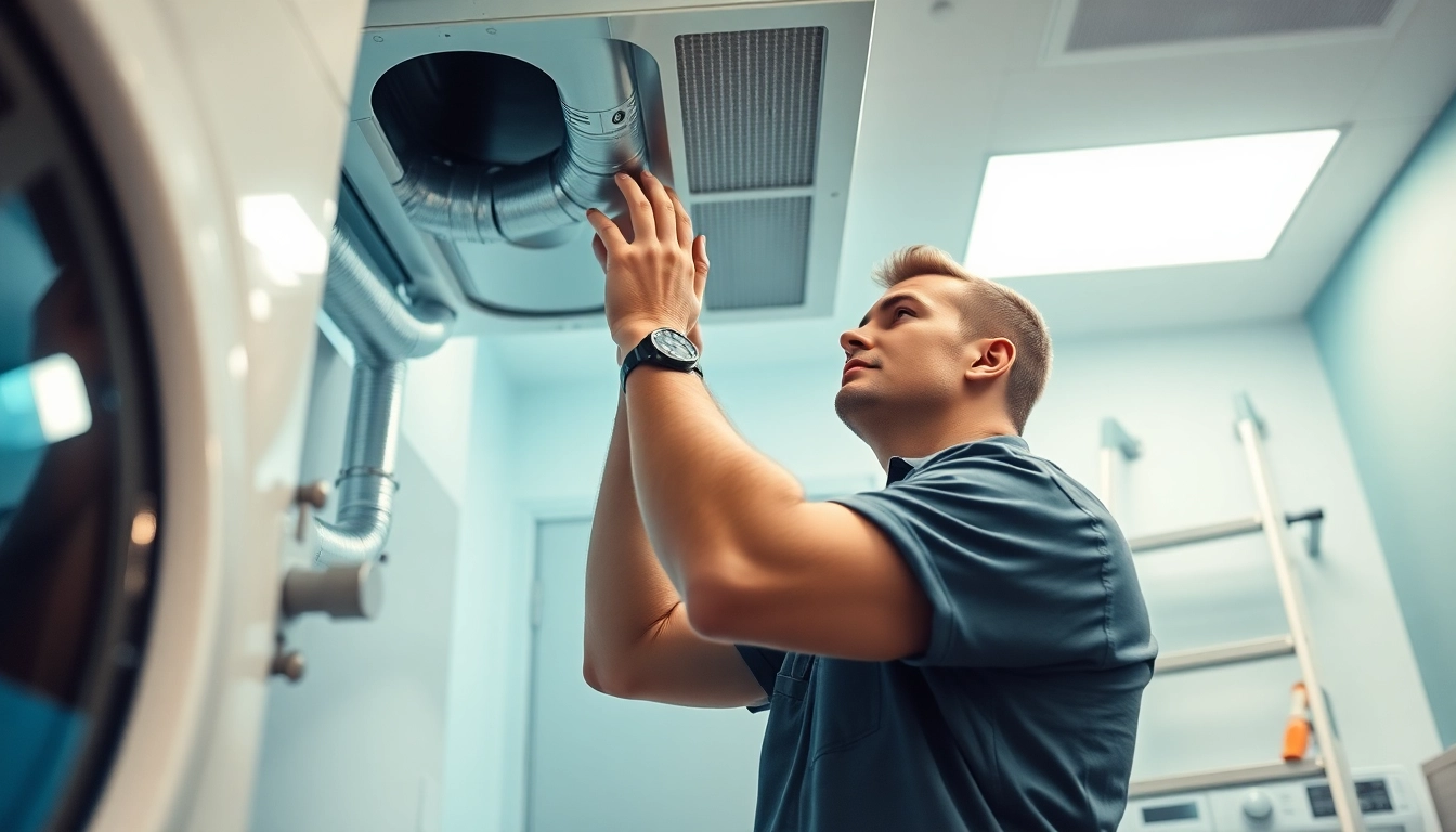 Dryer Vent Repair by a professional technician in a modern laundry room.