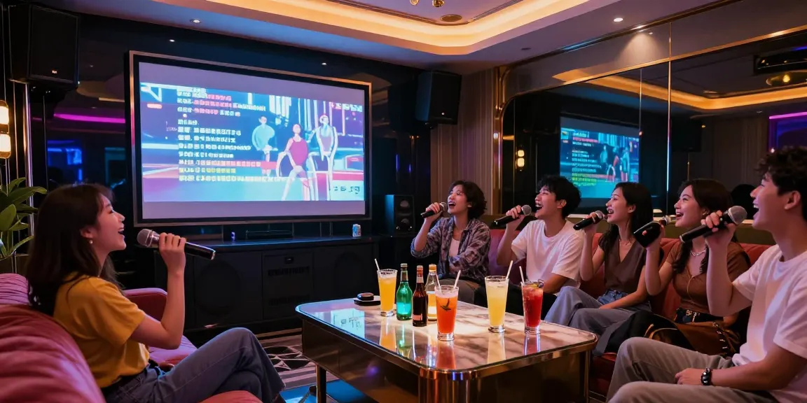 강남 가라오케에서 친구들과 함께 즐거운 순간을 만끽하는 프리미엄 노래방의 모습.