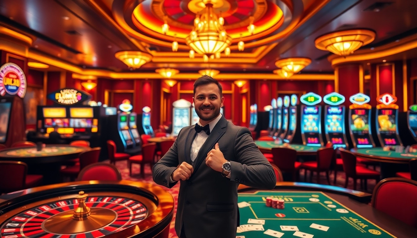 LUCK8 players celebrate big wins at a luxurious casino table filled with cards and chips.