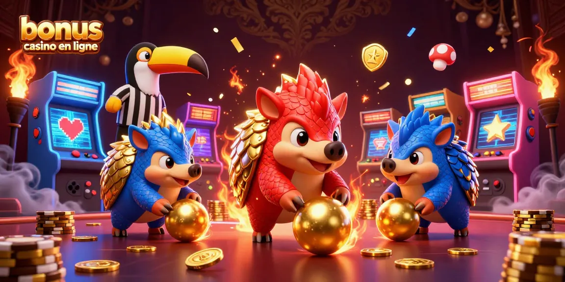 Vivez l'excitation du bonus casino en ligne avec des pangolins en armure animant la scène de jeu.