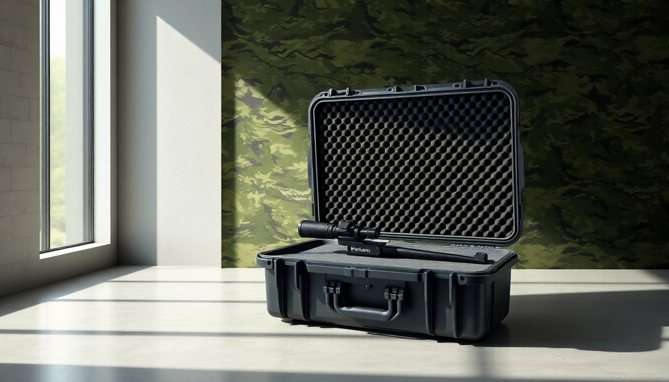 Show a pelican rifle case in an opened position, revealing its interior features.
