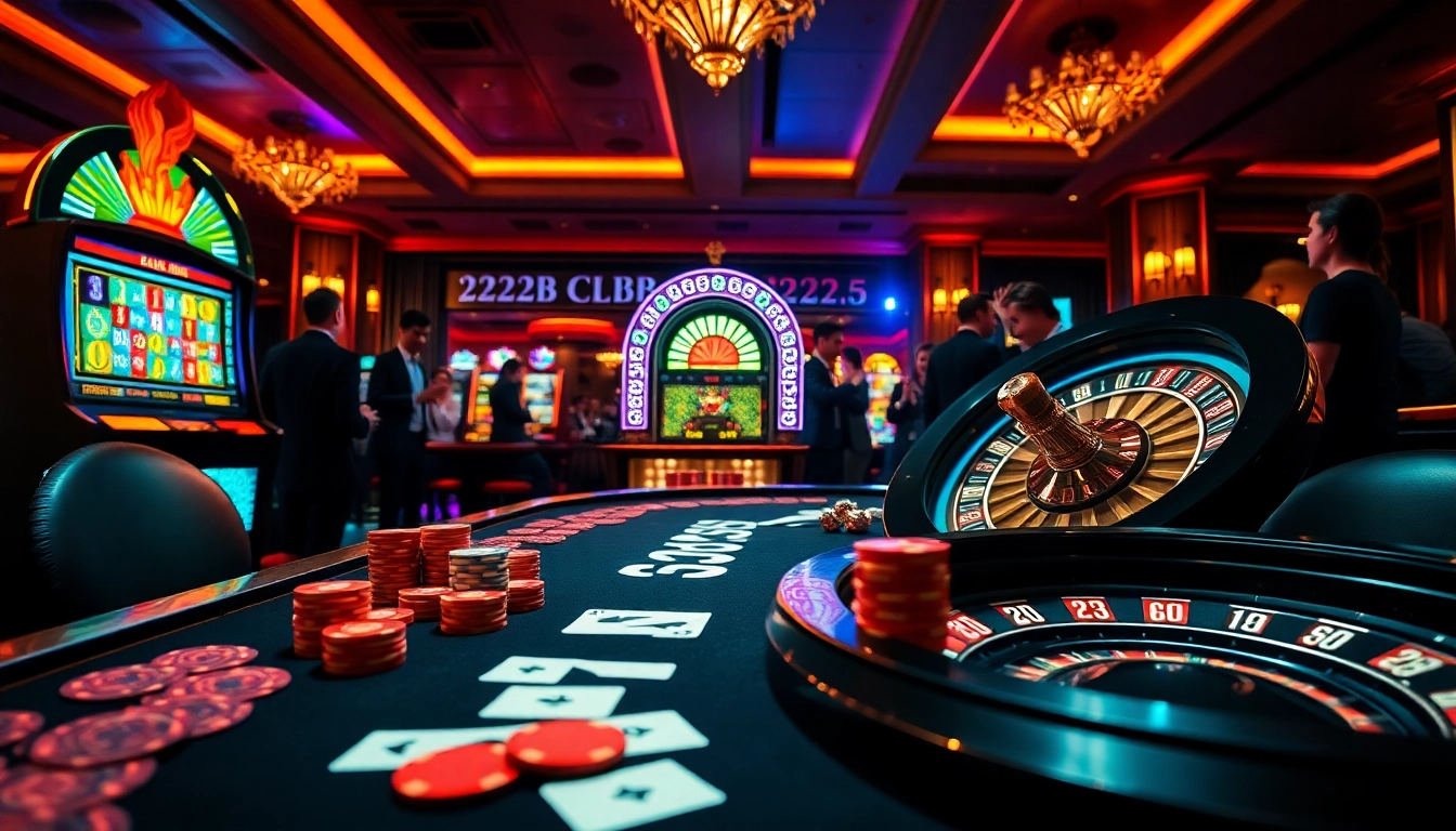 Action-packed gaming at the 222bd club with vibrant slot machines and enthusiastic players.