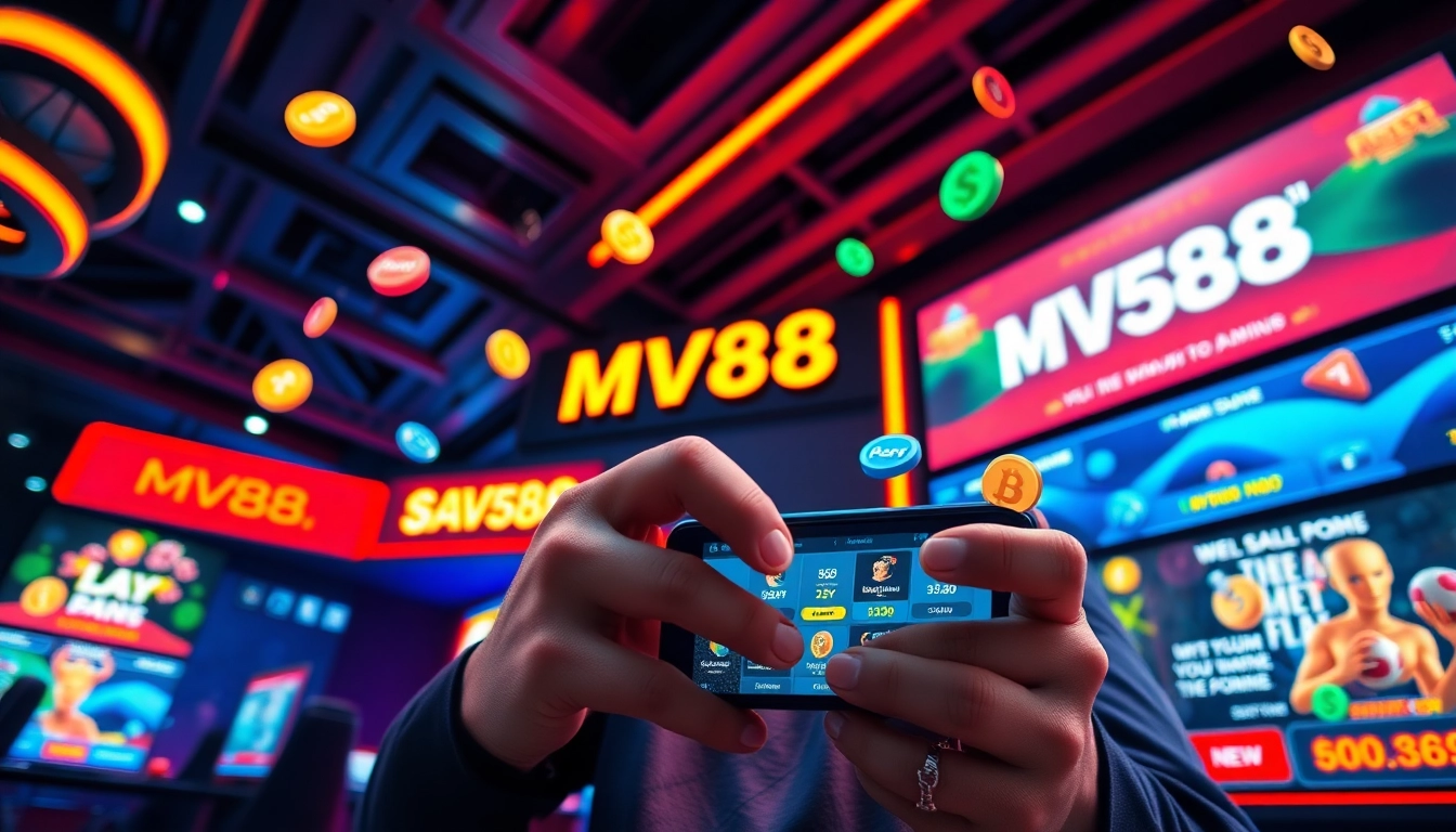 Engaging MV88 online gaming interface with vibrant colors and user interaction.