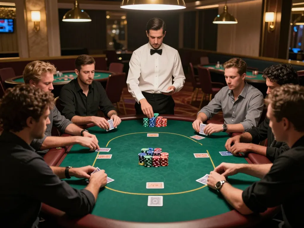 Engaged players strategizing their moves at a poker table, showcasing the excitement ofสล็อตวอเลท gaming.