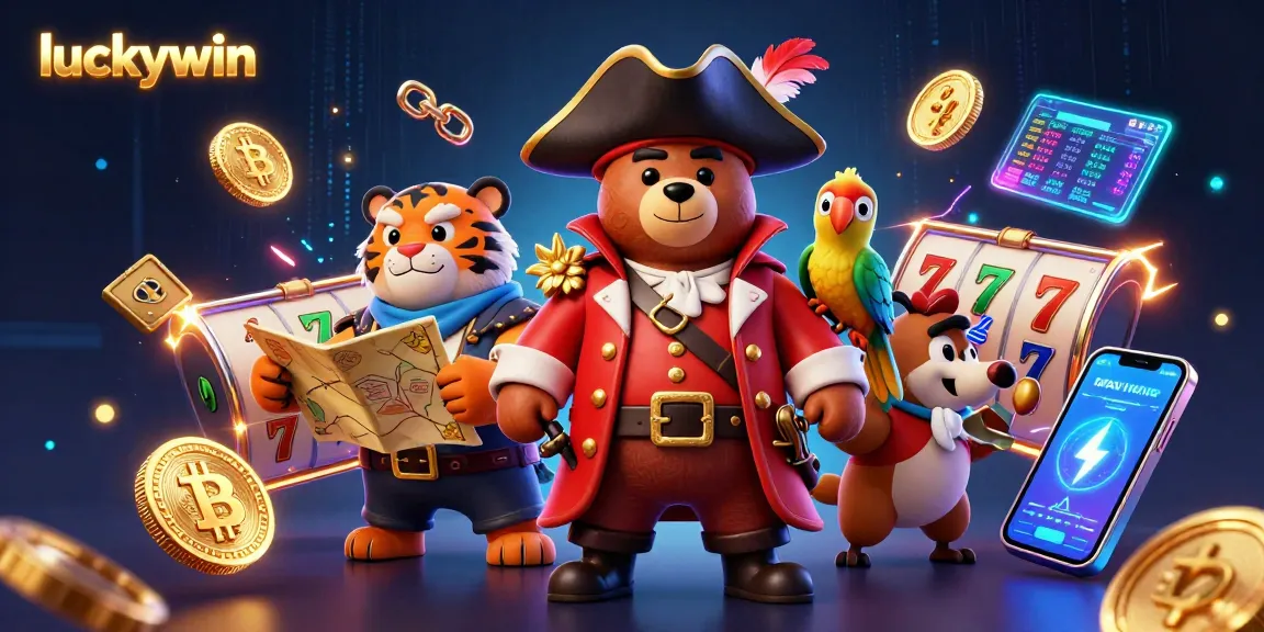 Engage with luckywin's immersive gaming experience featuring slot reels and crypto elements.
