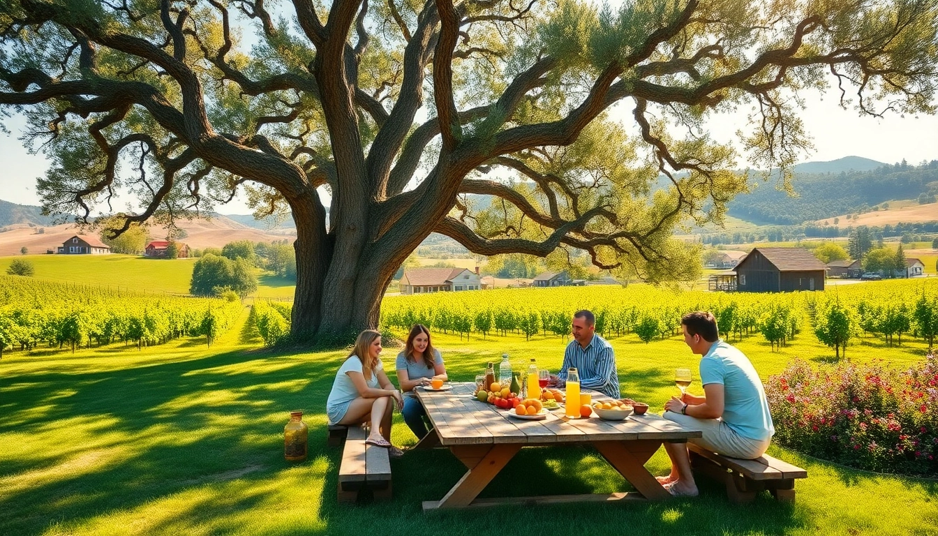 Engaging activities in Clarksburg, CA with family enjoying a picnic under oak trees.
