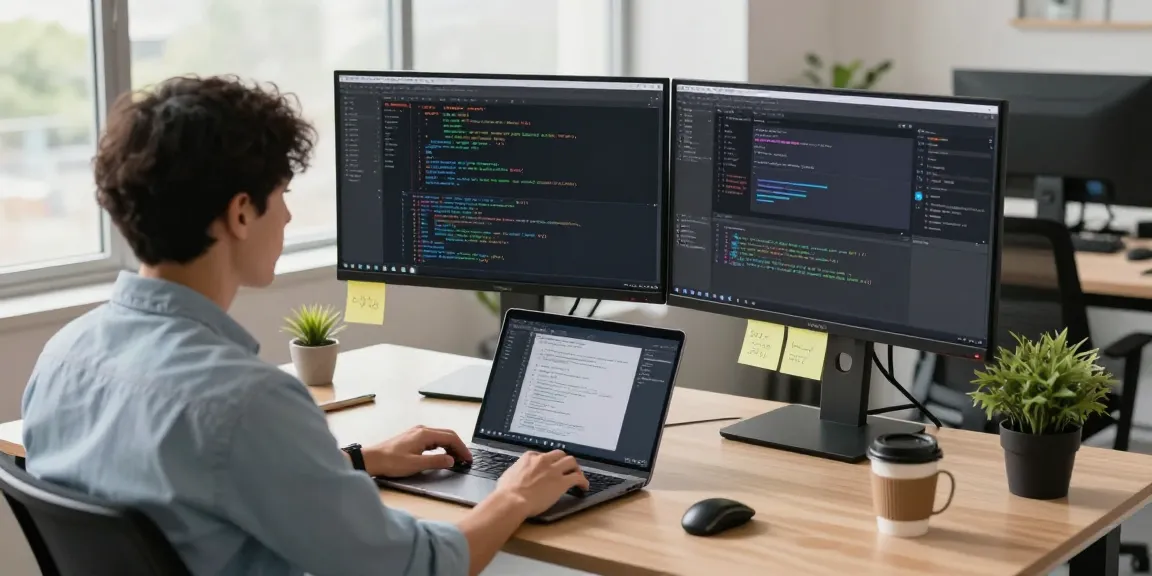 Efficient screenshot tool download Snipaste showcased in a modern office setting with dual monitors, code, and design.