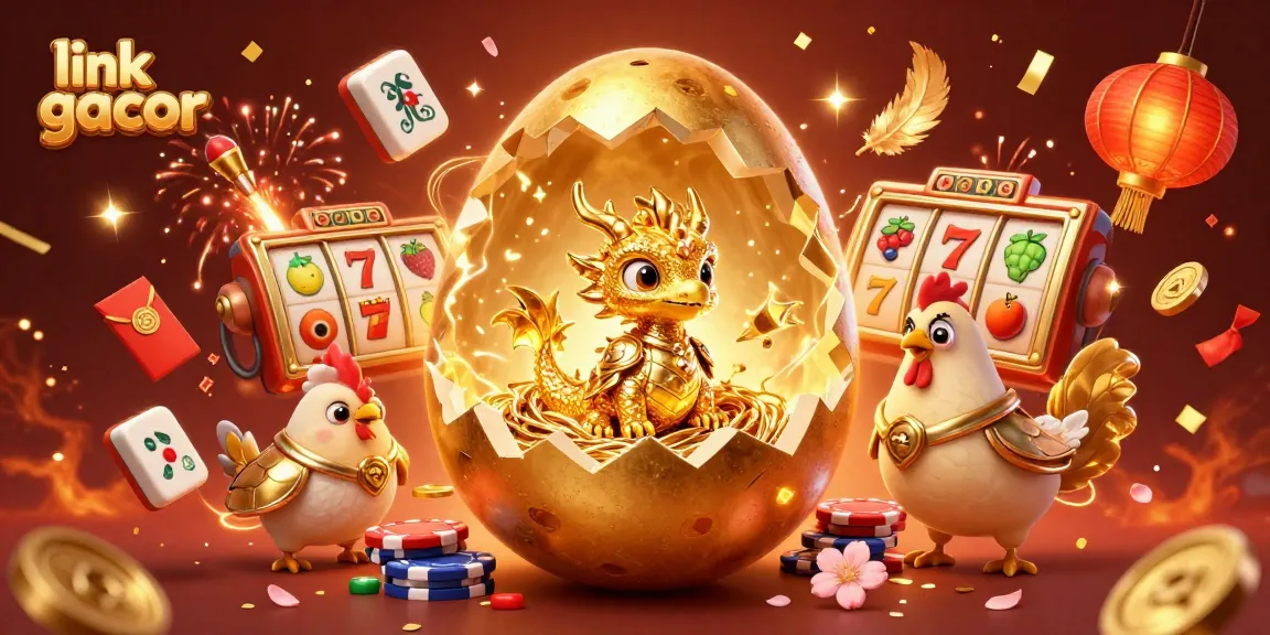 Spin the reels of link gacor with vibrant 3D art featuring a golden dragon and poker chips.