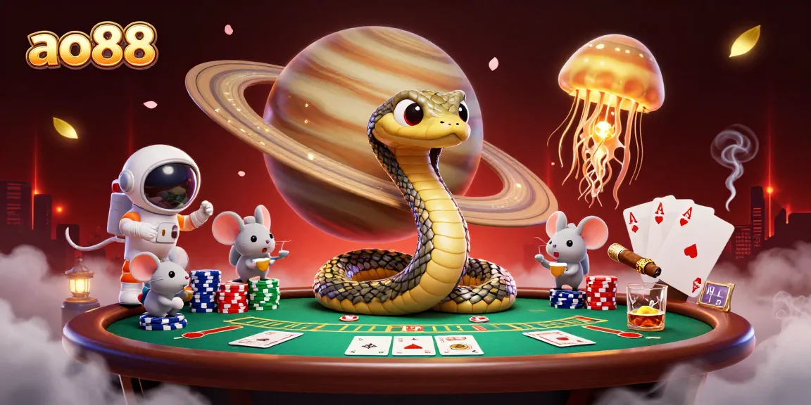 Experience thrilling action with ao88 as astronaut mice play roulette with a cosmic dealer in a vibrant scene.
