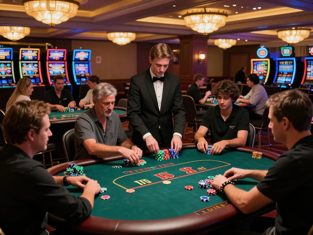 Các người chơi tại bàn poker 12bet đang lập kế hoạch cho những nước đi tiếp theo giữa không khí sôi động của casino.