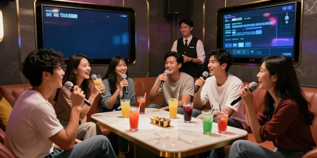 강남 도파민에서 친구들과 함께 즐거운 시간을 보내는 모습과 화려한 인테리어