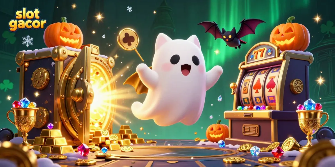 Spin the reels with slot gacor while a ghost cat haunts the casino, surrounded by treasures and luck.