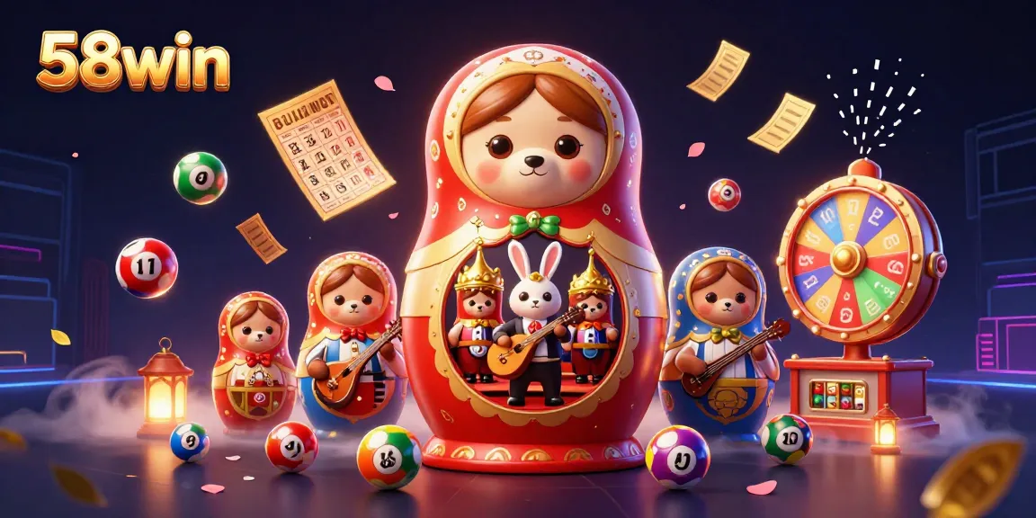 Experience thrilling gaming at 58win with colorful lottery balls and lively casino characters.