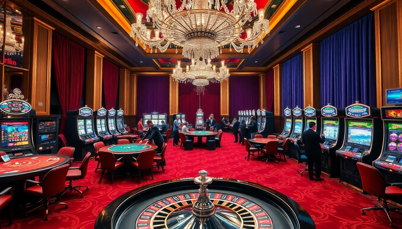 Exciting Go8 casino scene featuring players at gaming tables and a roulette wheel in action.