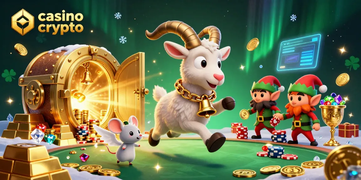 Image créative d'un casino crypto avec Krampus, souris ange et gremlins, ambiance festive et terrifiante.