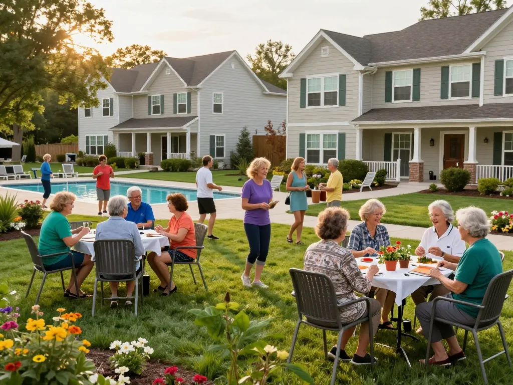 Active residents enjoying community activities in a vibrant 55+ communities long island, showcasing engaging lifestyles.