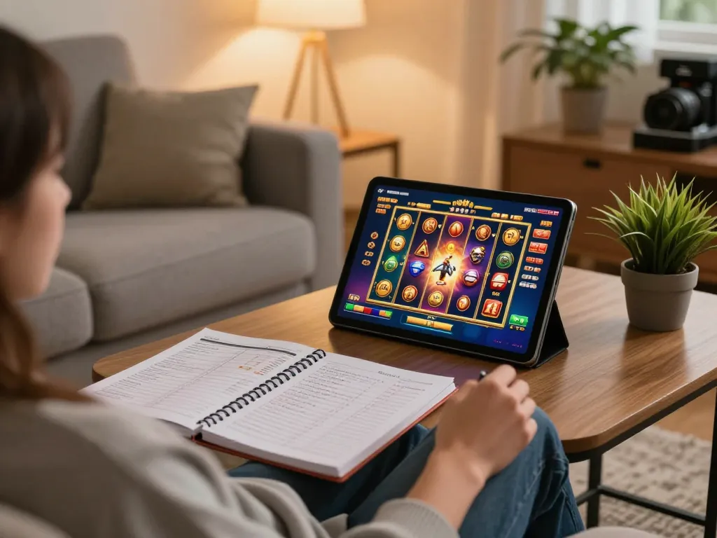 FAFA828 player enjoying online casino slots while managing betting strategy at home
