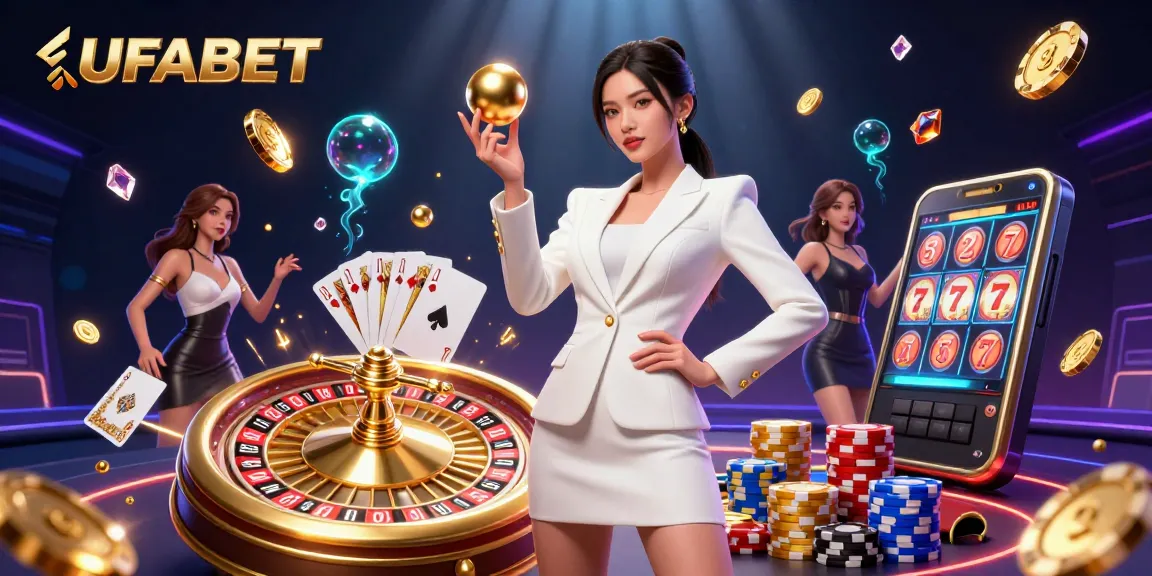 Experience UFABET's interactive casino world with a stunning Asian dealer showcasing high-stakes games.