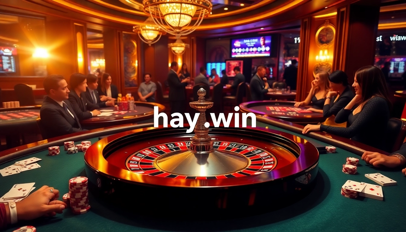 Experience the excitement of gambling at hay.win with an elegant casino scene featuring poker chips and roulette.