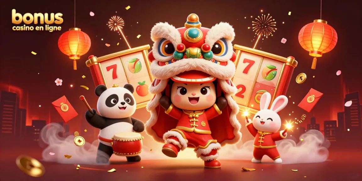 Profitez des bonus casino en ligne avec une illustration dynamique d'une danseuse et des personnages festifs.