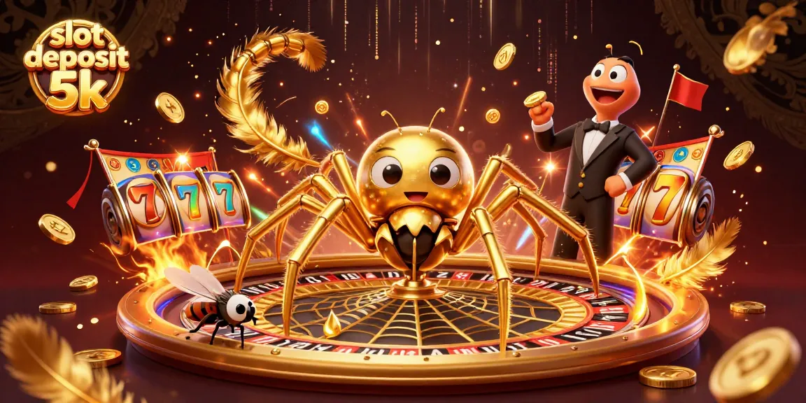 Experience thrilling gameplay with slot deposit 5k, featuring a vibrant scene of a spider and centipede in a casino.