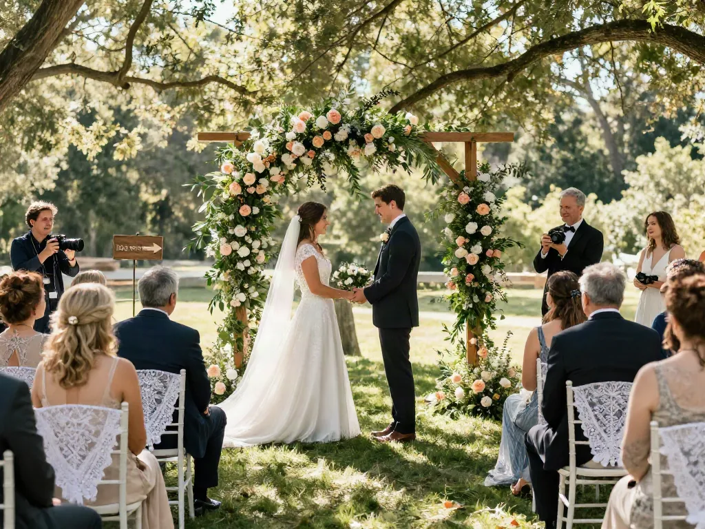 Documentary wedding photographer in Dunedin capturing a couple's intimate vows during a sunny outdoor ceremony.