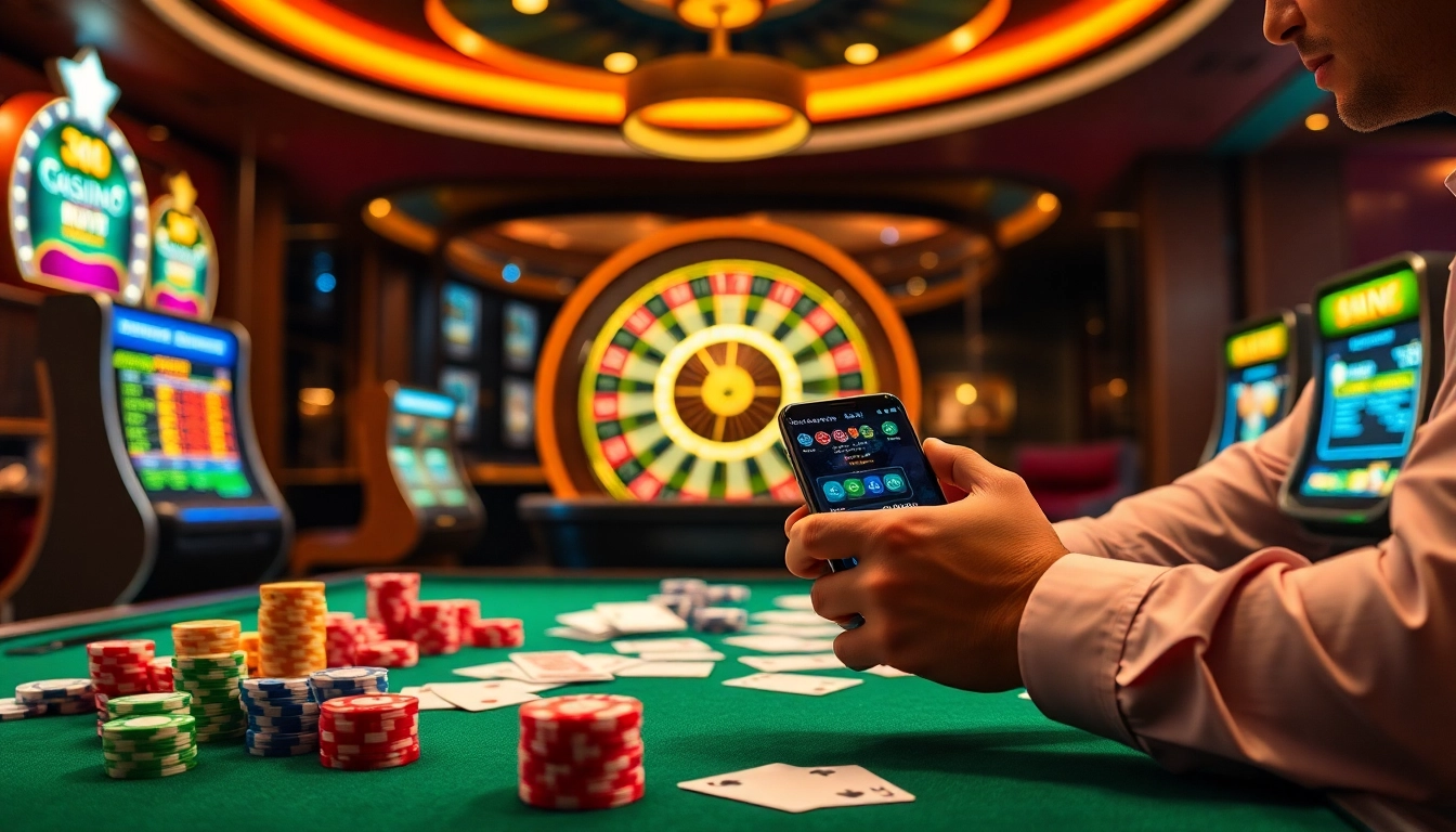 S8 gamblers enjoying a vibrant casino atmosphere, showcasing poker chips and a Samsung Galaxy S8.
