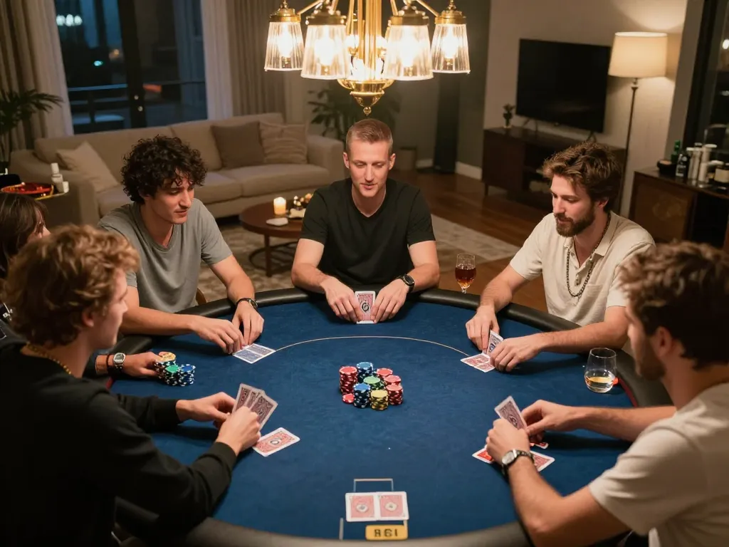 Players enjoying a competitive poker game at home, highlighting the manclub environment of social gambling.