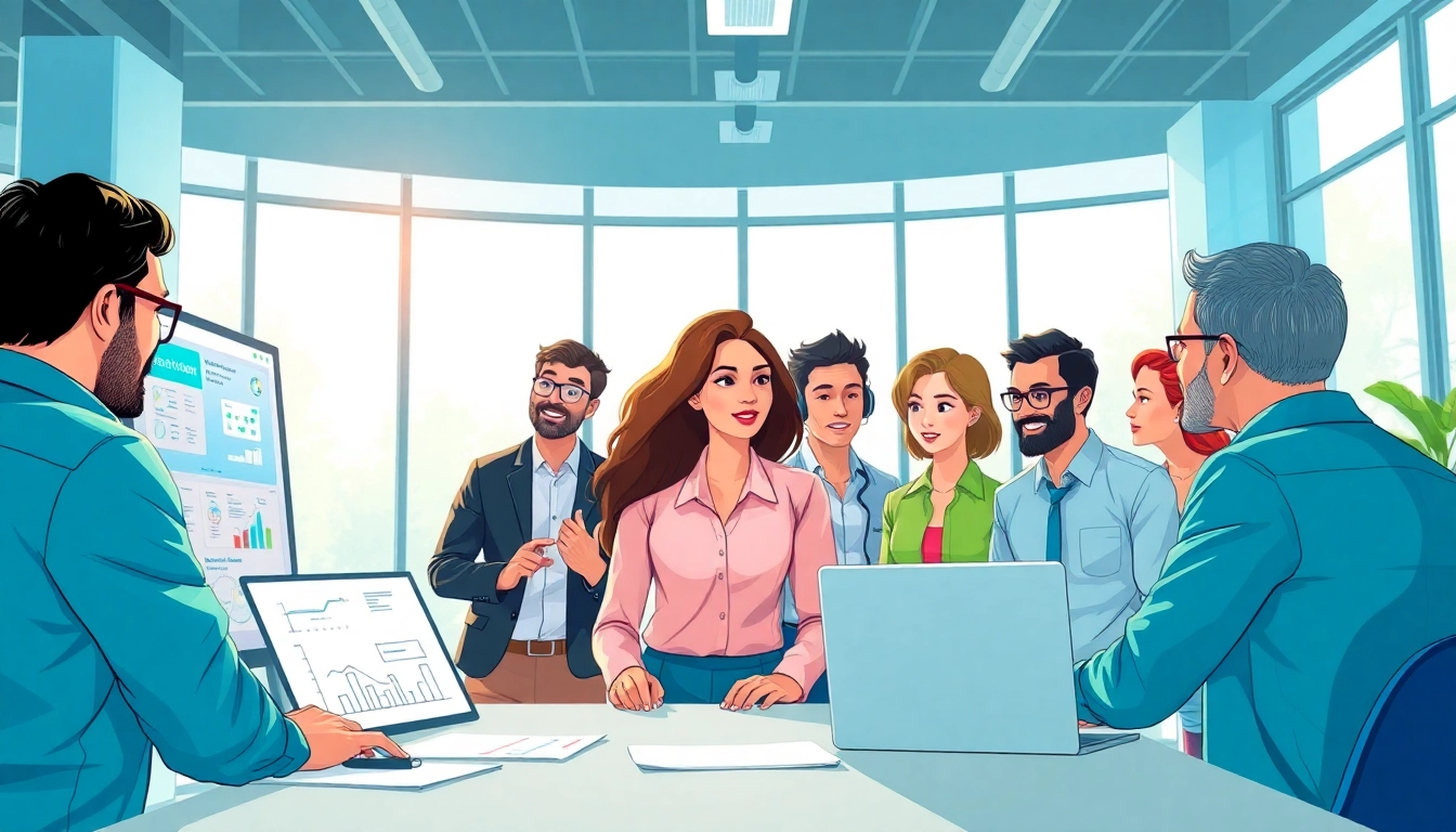 Unternehmensanimation visualizes teamwork and innovation in a dynamic office setting.