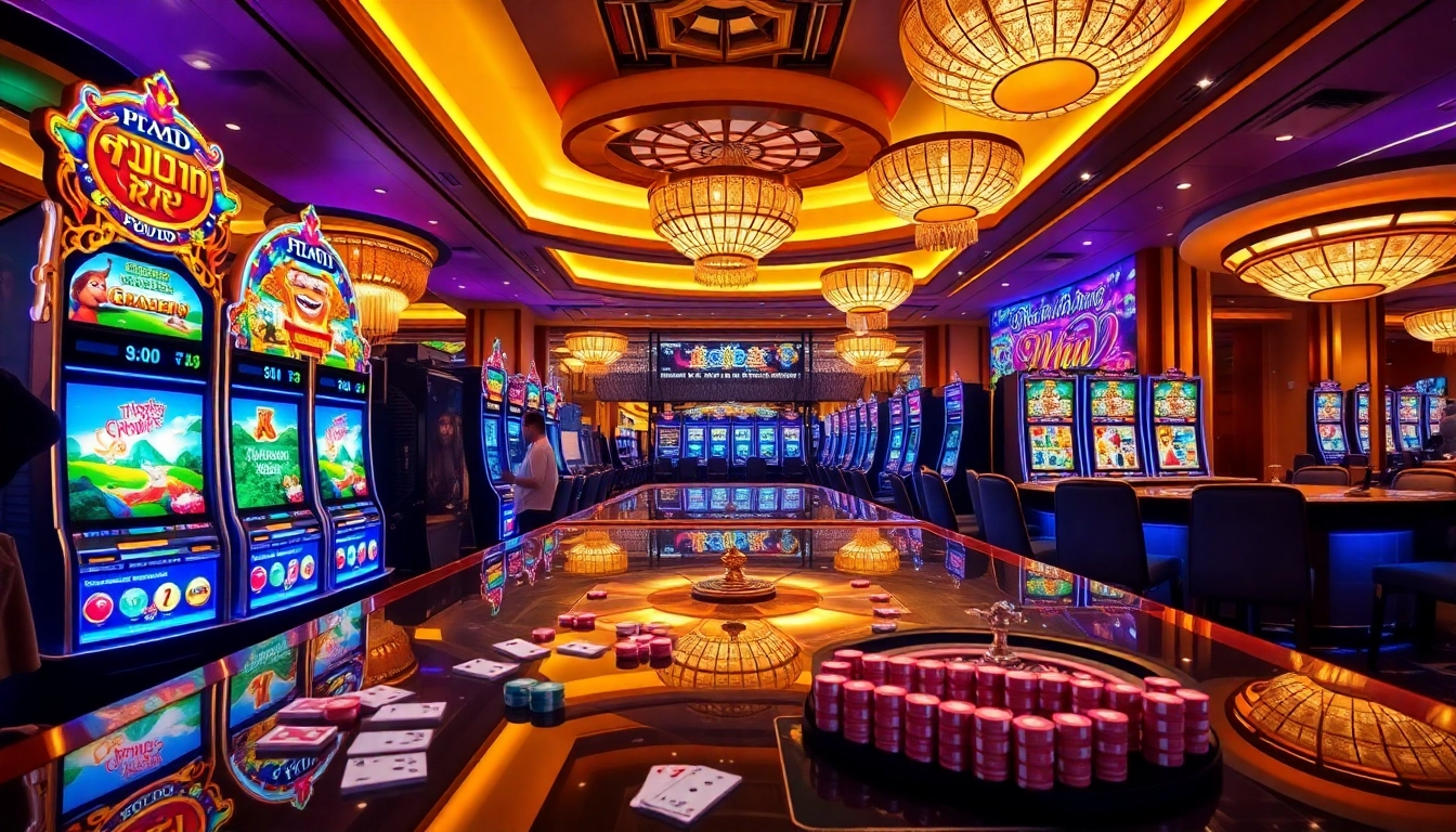 Adegan menarik Slot Thailand yang ditonjolkan oleh mesin slot berwarna-warni bertema budaya.