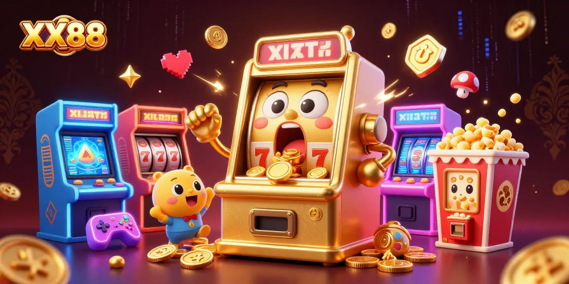 Spin the lucky XX88 slot machine as it hits a jackpot with gold coins flying everywhere!