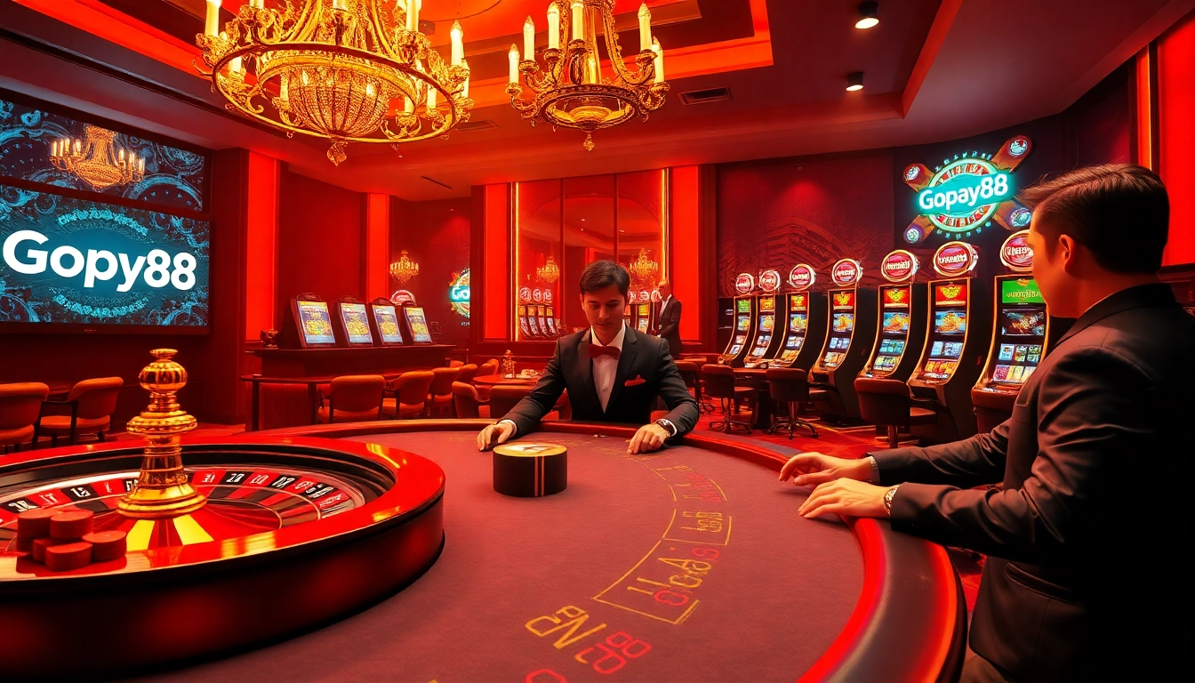 Experience Gopay88 betting excitement at a luxurious casino table with poker chips and a roulette wheel.