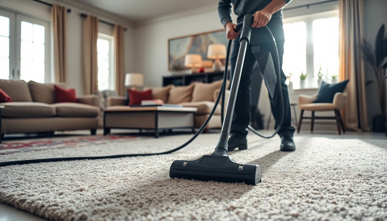 Professional carpet cleaners Roseville CA using advanced equipment in a bright home set.