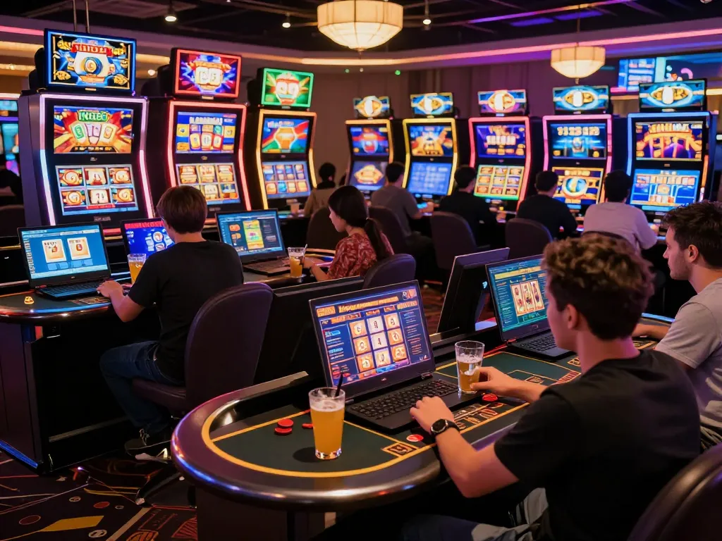 Players enjoying king33 online casino games on sleek devices, showcasing vibrant gameplay and engaging atmosphere