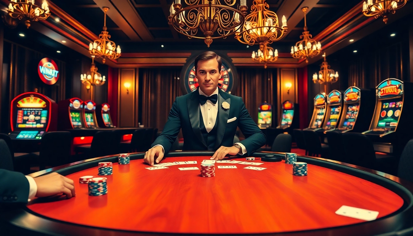 Découvrez un gameplay palpitant dans un casino en ligne luxueux avec une action de poker intense et des machines à sous vibrantes.